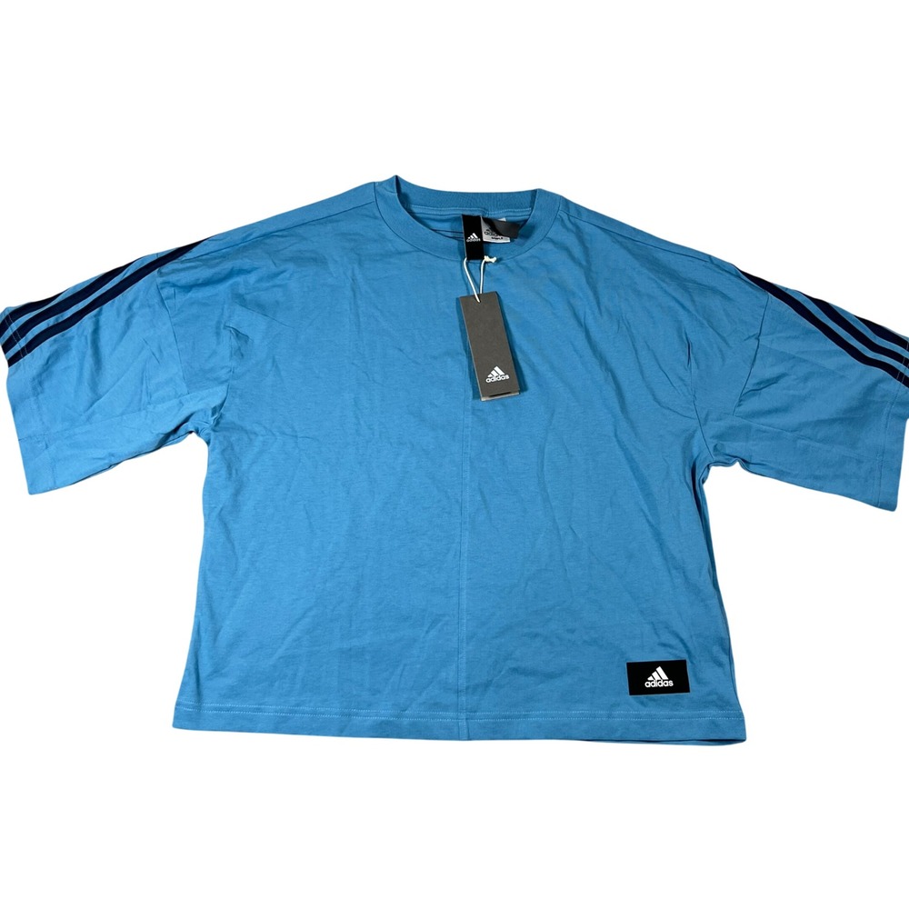Adidas Womens Oversized Boxy 3-Stripe T-Shirt Blue Size Small New with‎ Tags